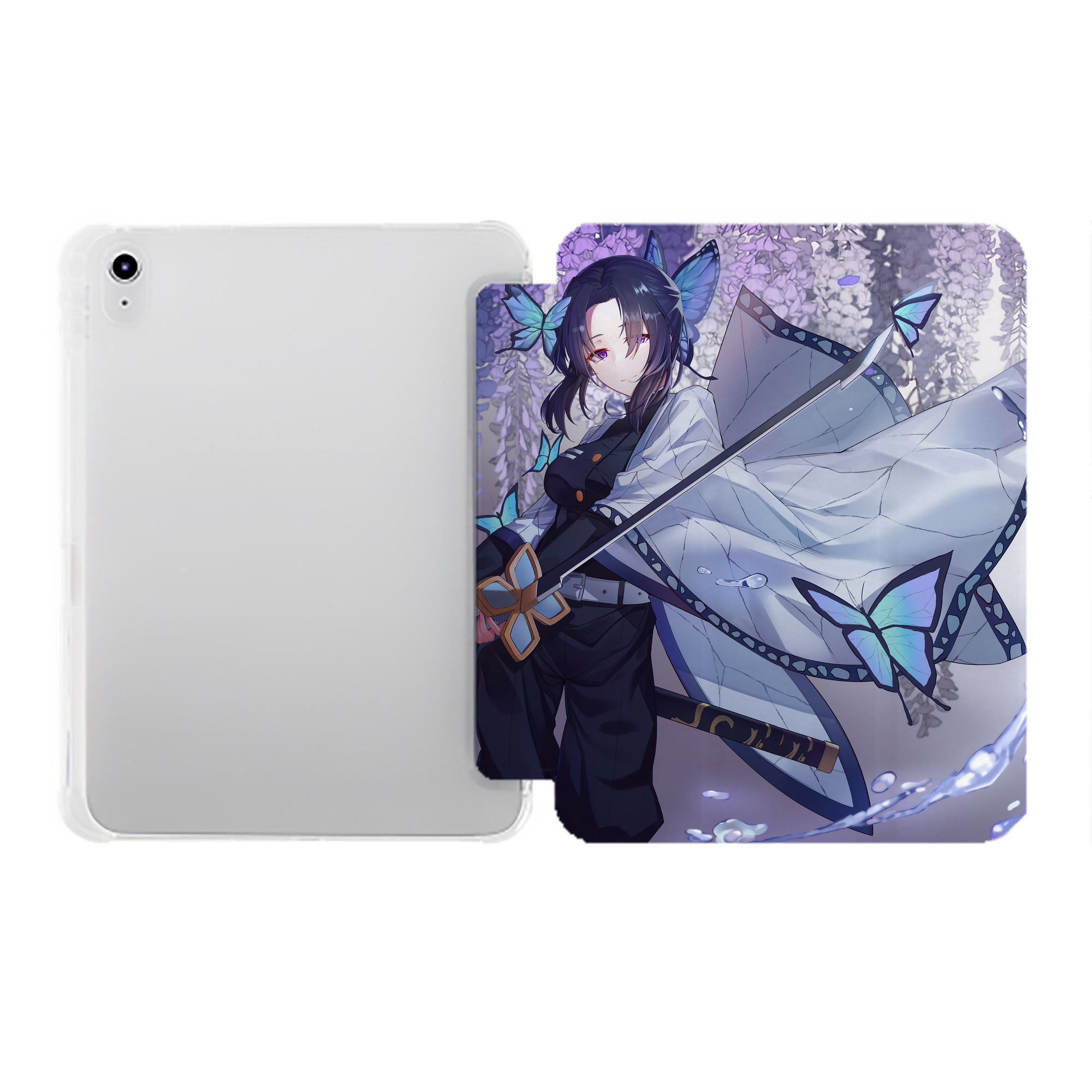 （画像用） 鬼滅の刃（きめつのやいば）蟲柱-胡蝶 しのぶ／こちょう しのぶ Kochou Shinobu IPad ケース ペン収納付き 三つ折りスタンド PUレザー×シリコン 対応機種9.5/10.5/10.9インチ